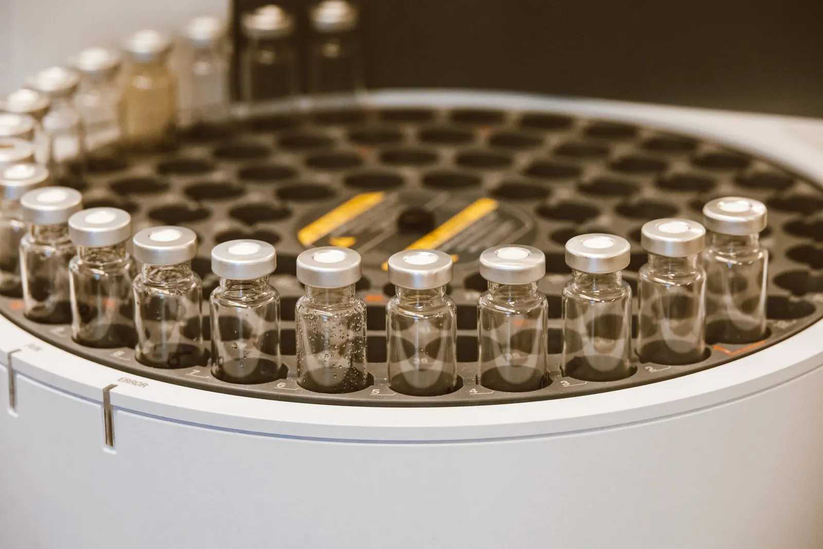Sample vials in an autosampler tray
